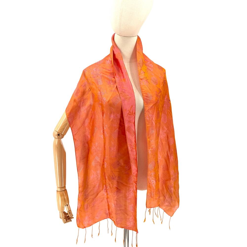 Pink Peach 100% Silk Chinoiserie Shou Pattern Scarf